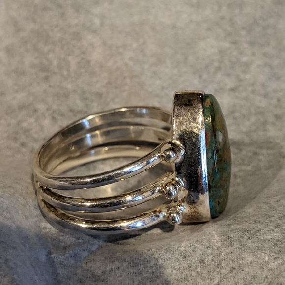 Green & Blue Opaline, 925 Ring, size 6.5 - Picture 4 of 11